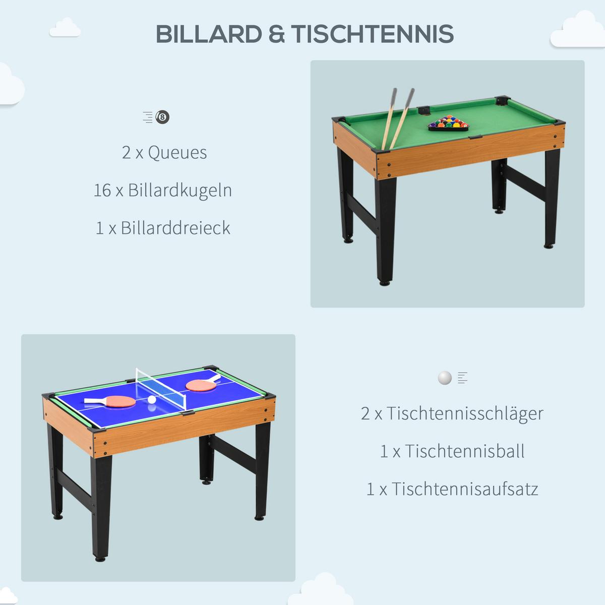 MULTIGAME Spieletisch 4 in 1 , Partyspieltisch mit Tischtennis Stahl - Naturfarben, Holzwerkstoff