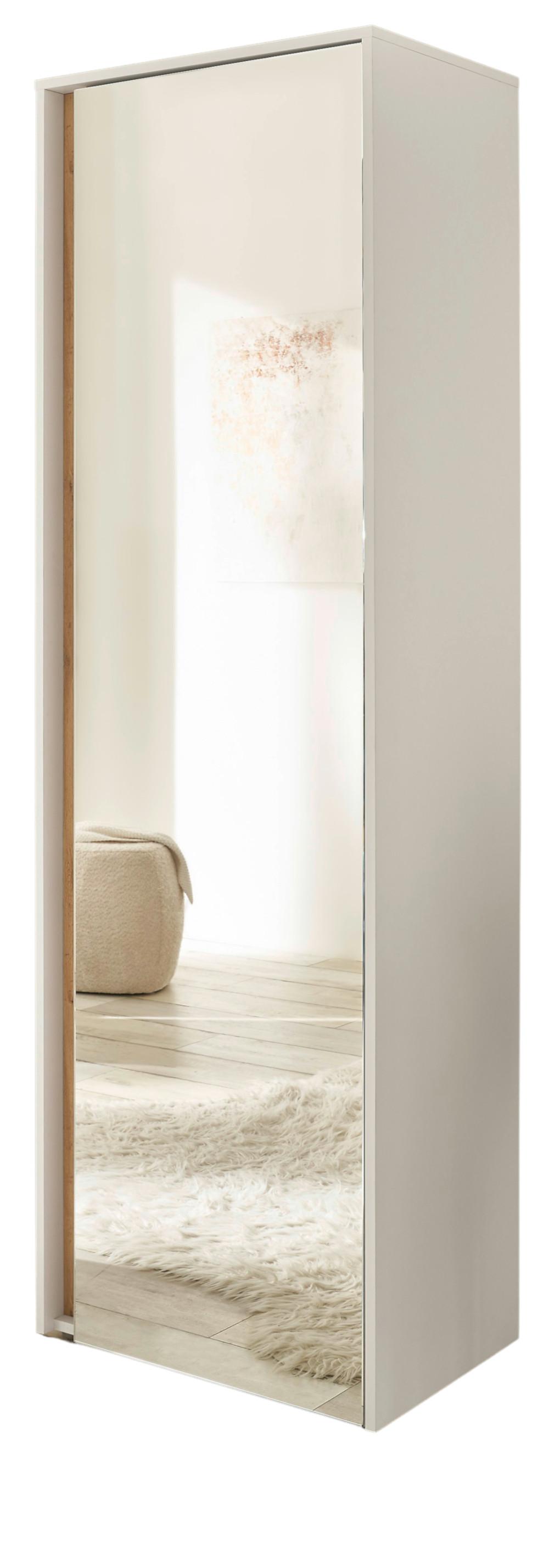 GARDEROBENSCHRANK weiß, Eiche Wotan 60 cm, Schuhschrank mit Spiegel - Eiche Wotan/Schwarz, Holzwerkstoff/Kunststoff (60/200/40cm) - Furn.Design