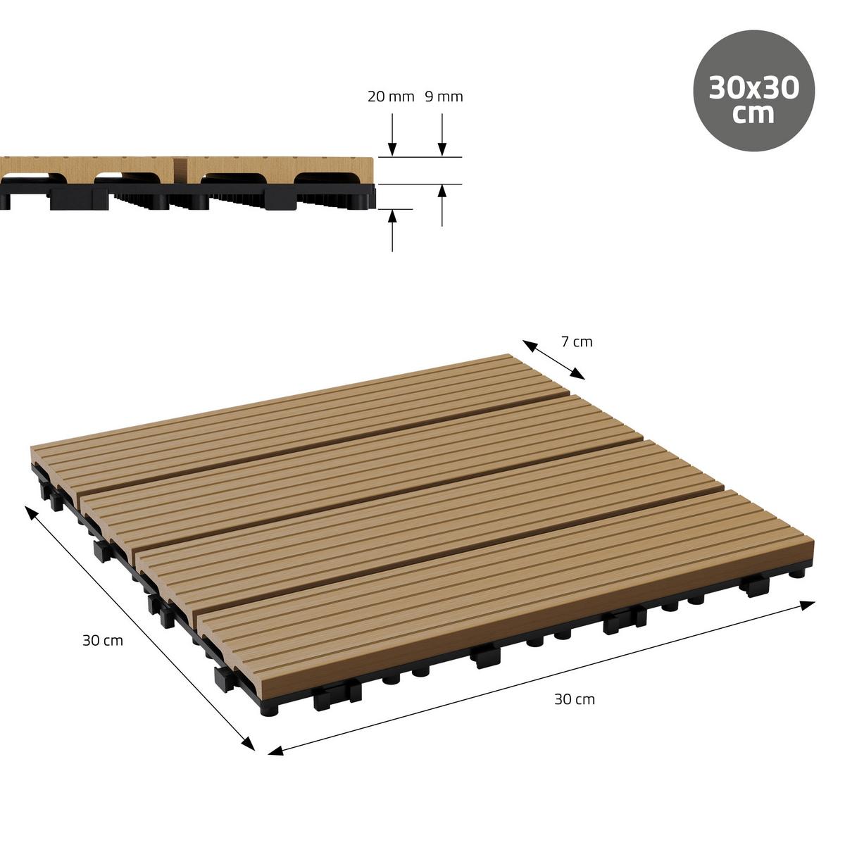 BODENPLATTE 3er Set - Teakfarben, Holzwerkstoff (30/30/2cm) - ECD-Germany