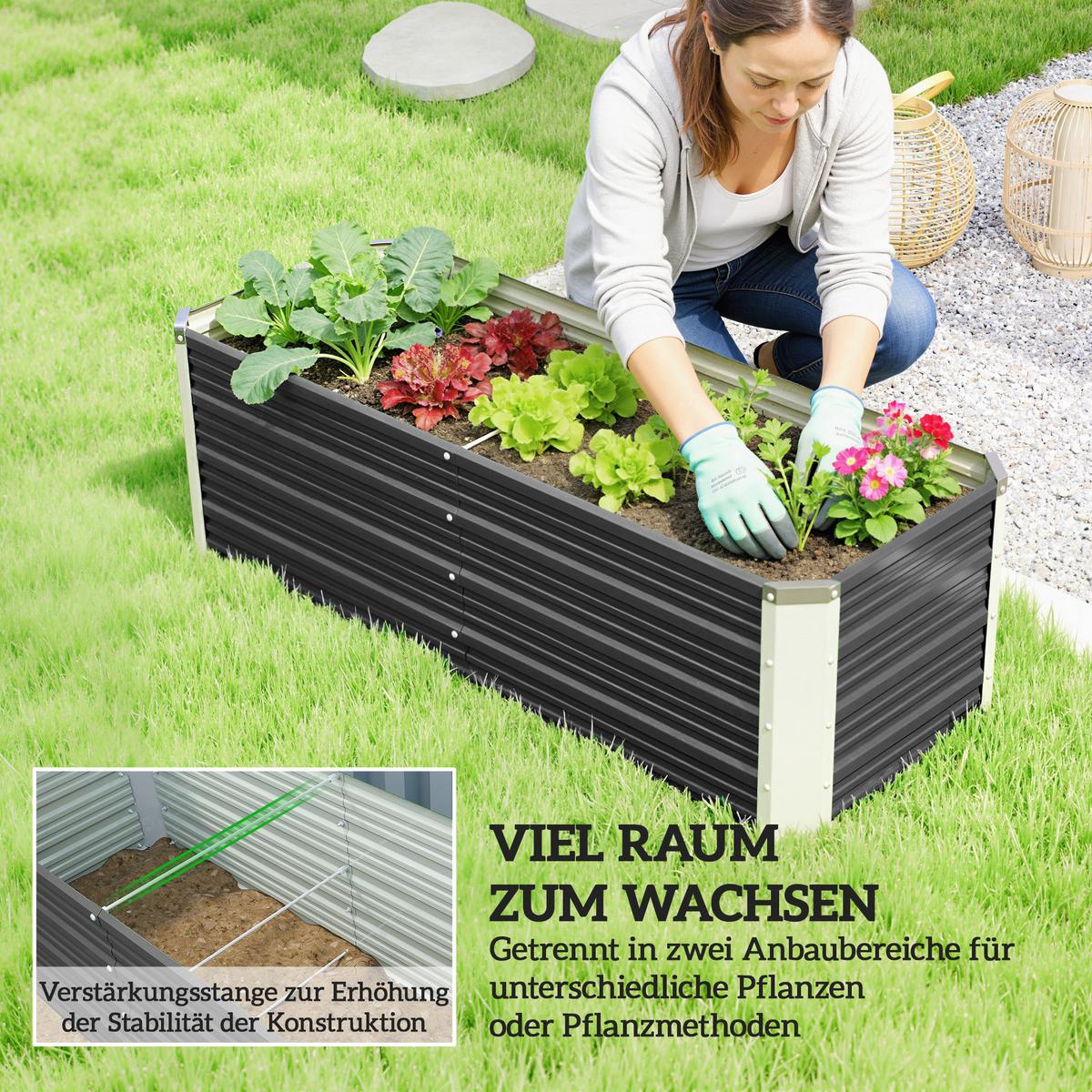 GARTENBEET, Blumenkübel mit Handschuhe, Kohlegrau, 125 x 47 x 44 cm - Grau, Metall (47/40/125cm) - Outsunny