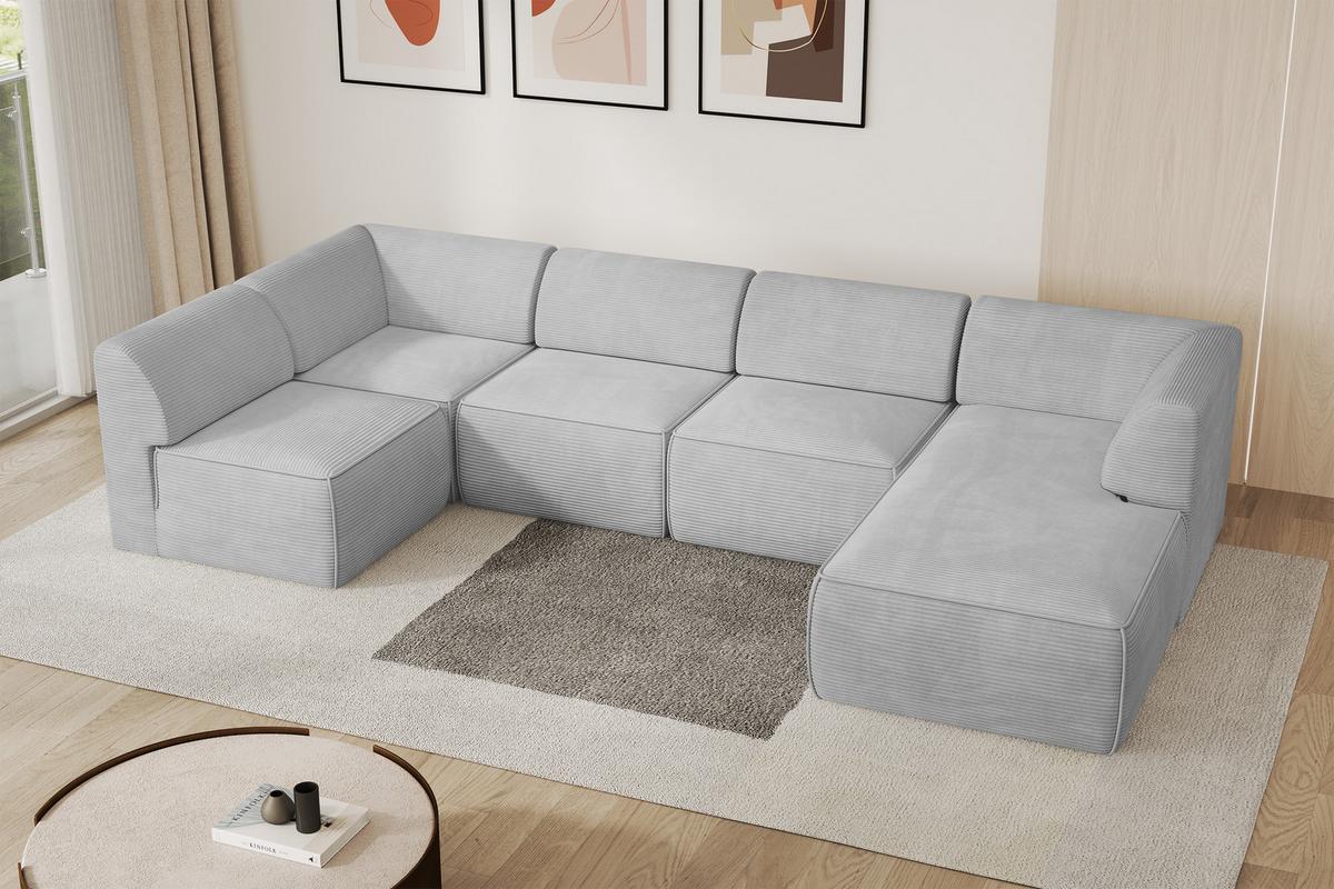 WOHNLANDSCHAFT Ottomane Rechts MOVO-L 345x180x78 cm Grau Cord - Grau, Holzwerkstoff/Kunststoff (180/78/345cm) - ALTDECOR