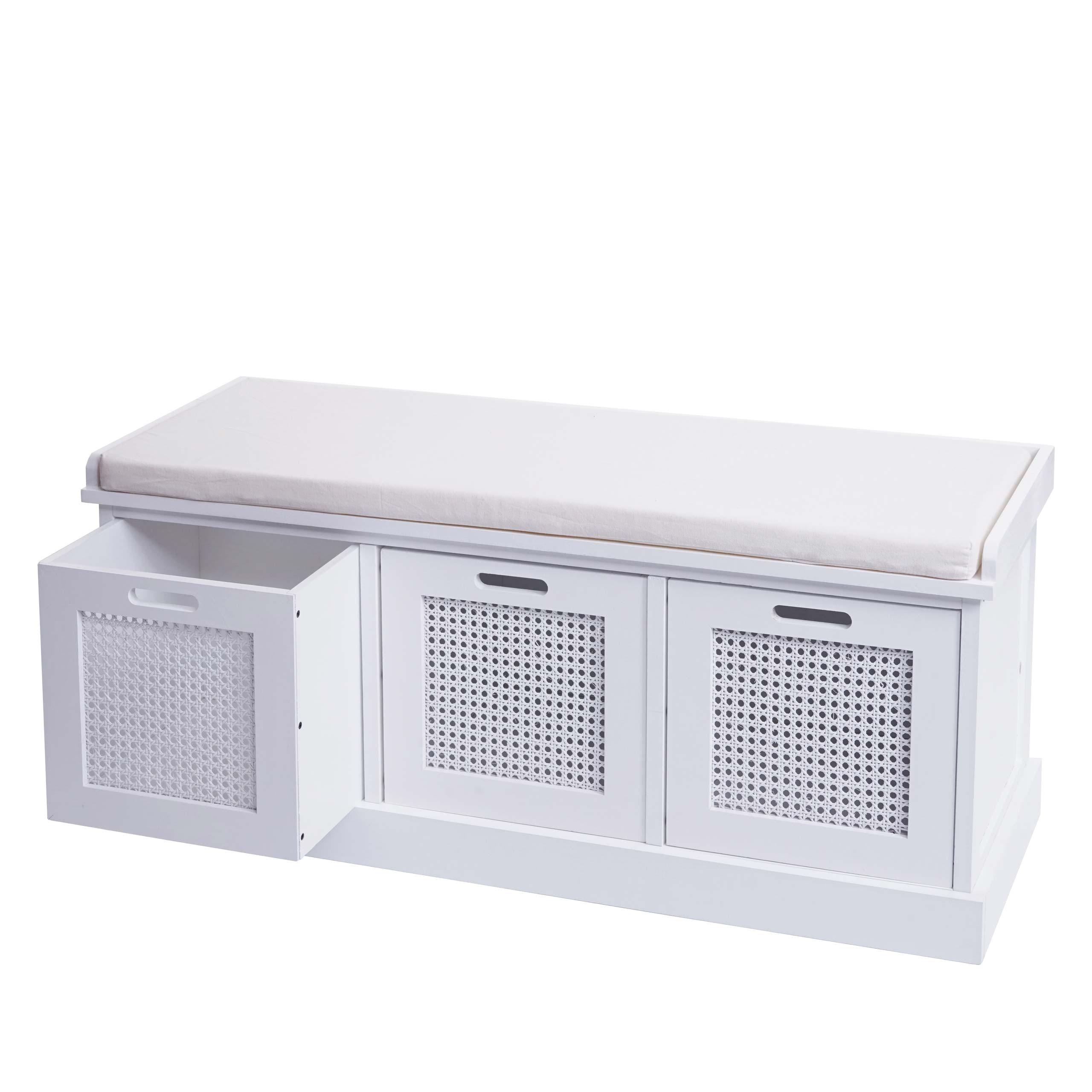 SITZBANK AUFBEWAHRUNGSBOXEN Cremeweiß - Creme/Weiß, Holz (110/47/40cm) - MCW