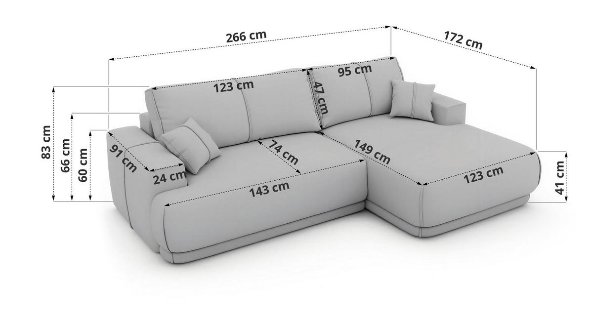ECKSCHLAFSOFA RINA L Beige Velvet - links - Beige/Schwarz, Kunststoff/Textil (266/172cm) - MKS