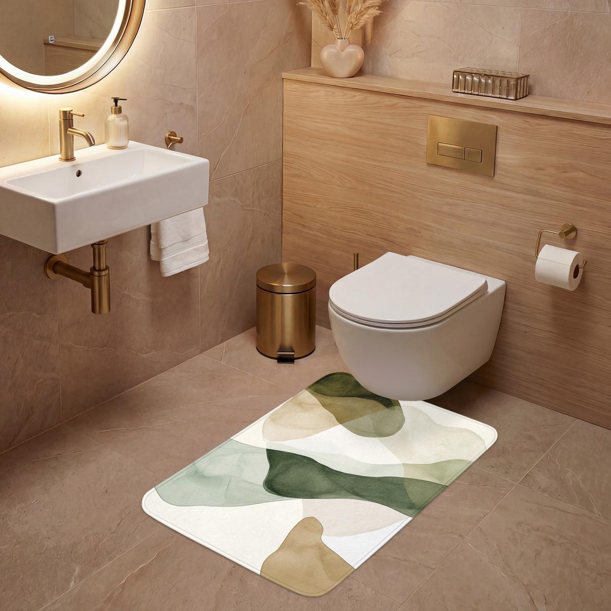 WC-VORLEGER Japandi - Abstrakt - Grün Toilettenvorleger 60x90 cm - Grün, Textil (60/1cm) - OnlyWow