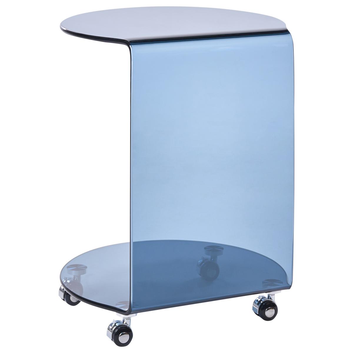 BEISTELLTISCH Sicherheitsglas Blau mit Rädern Minto - Blau, Glas (35/45/56cm) - Beliani