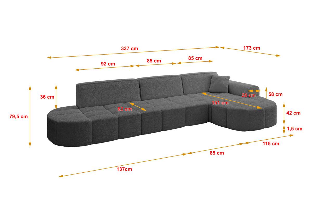 ECKSOFA Ottomane Links LIVO-L2 - 337x173x79,5 cm Dunkelgrau - Dunkelgrau, Holzwerkstoff/Textil (337/173cm) - ALTDECOR