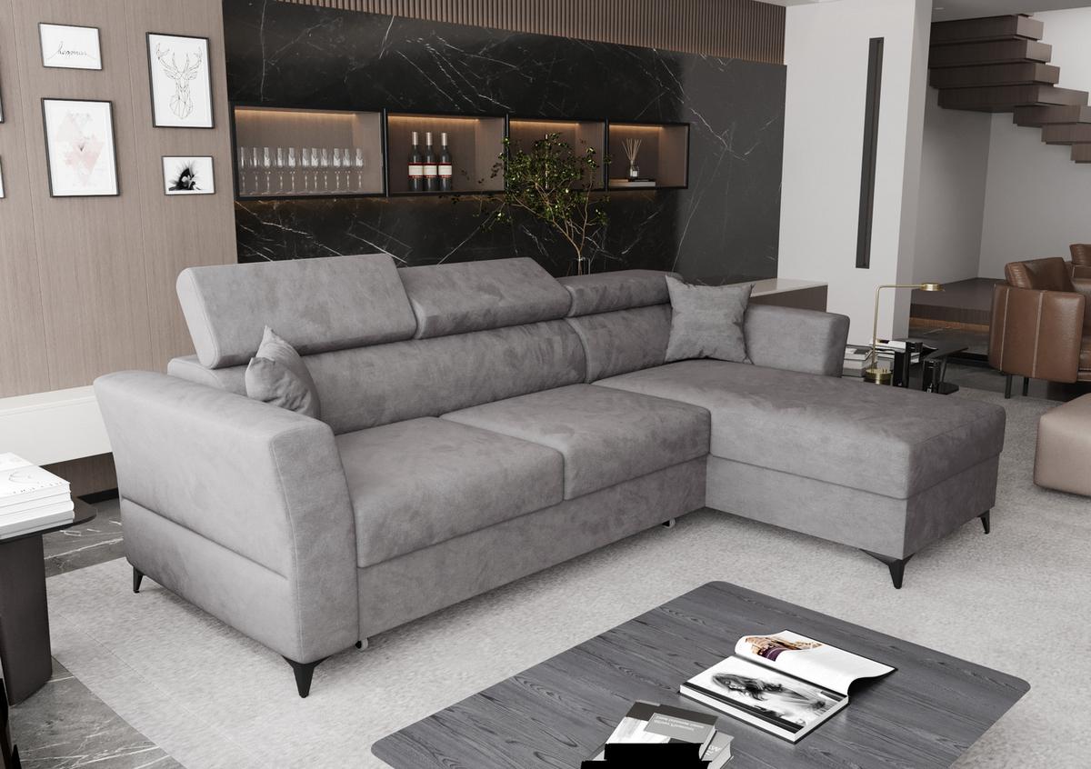 ECKSOFA L Form Ribella Grau 265/180/100 cm Rechts mit Schlaffunktion - Hellgrau/Schwarz, Textil/Metall (265/180cm) - AX Living