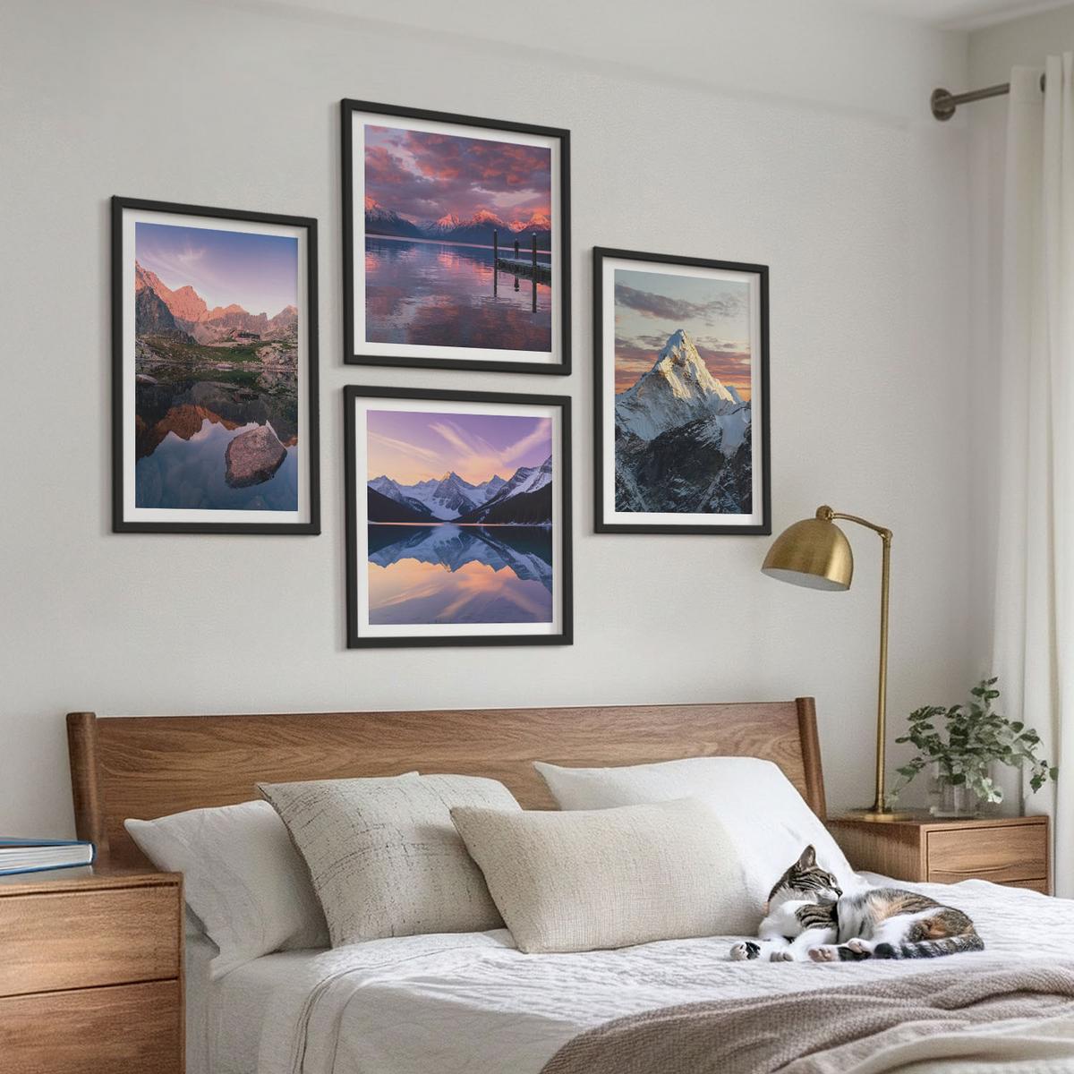 BILDER SET 4er Set - 50x50 cm & 40x60 cm Schwarzer Rahmen - Berglandschaften im Hintergrund - Schwarz, Kunststoff (50/50cm) - TULUP