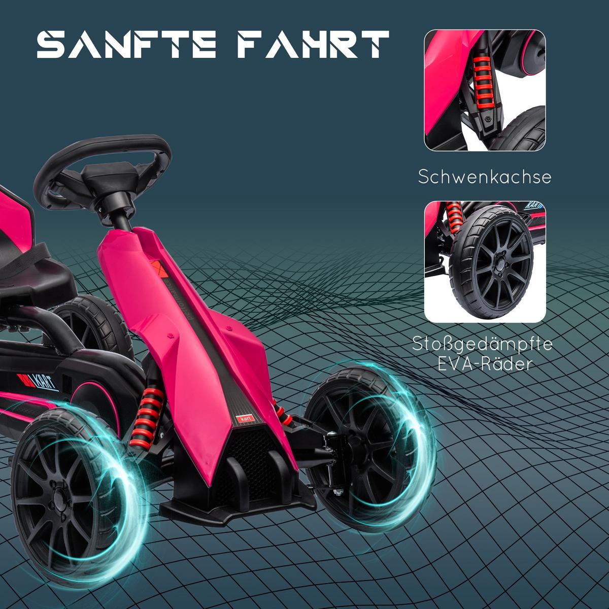 KINDER GO KART TRETAUTO, Rosa, Kunststoff, Metall - Rosa, Metall (100/58/58.5cm) - HOMCOM
