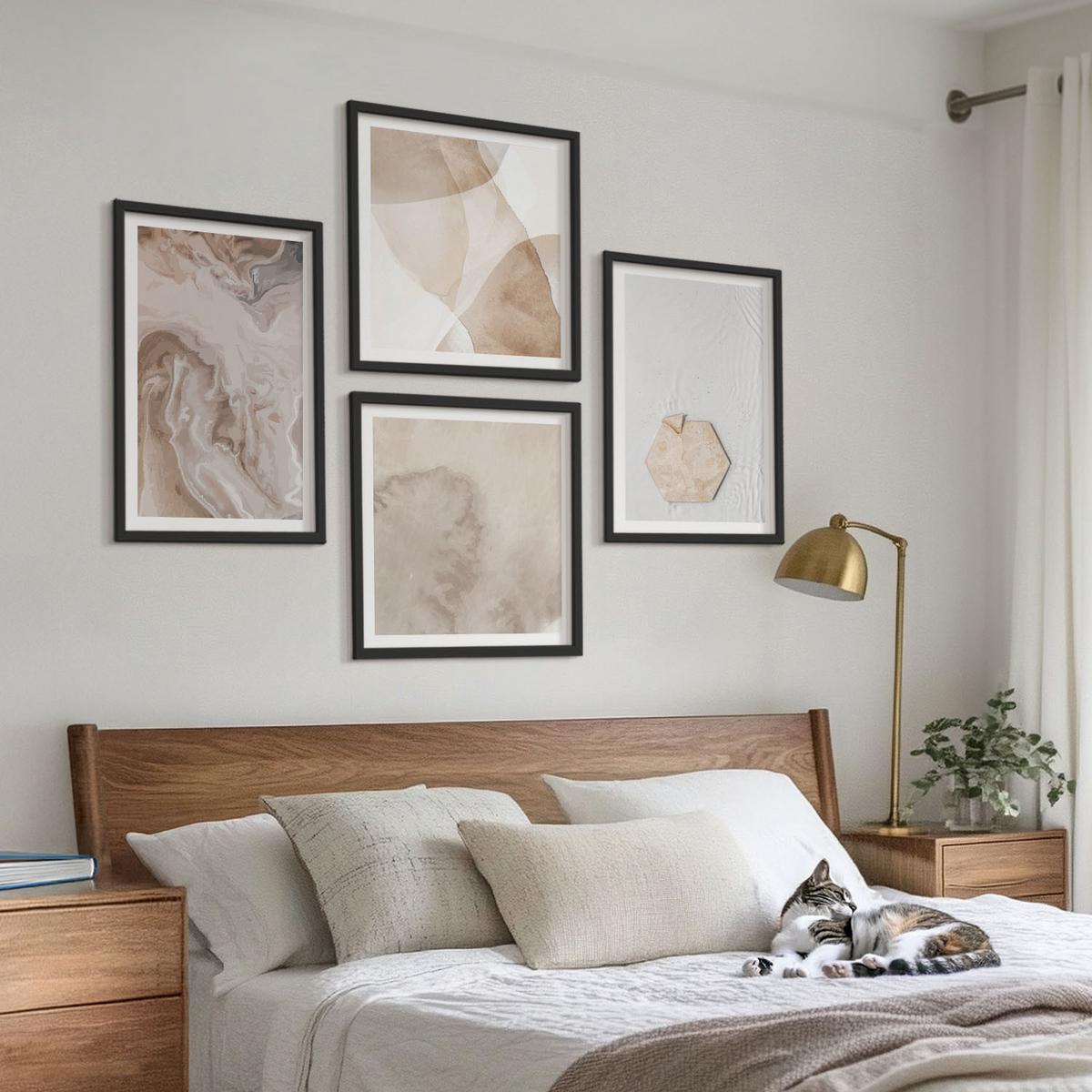 BILDER SET 4er Set - 50x50 cm & 40x60 cm Schwarzer Rahmen - Designabstraktion, Naturinspiration - Schwarz, Kunststoff (50/50cm) - TULUP