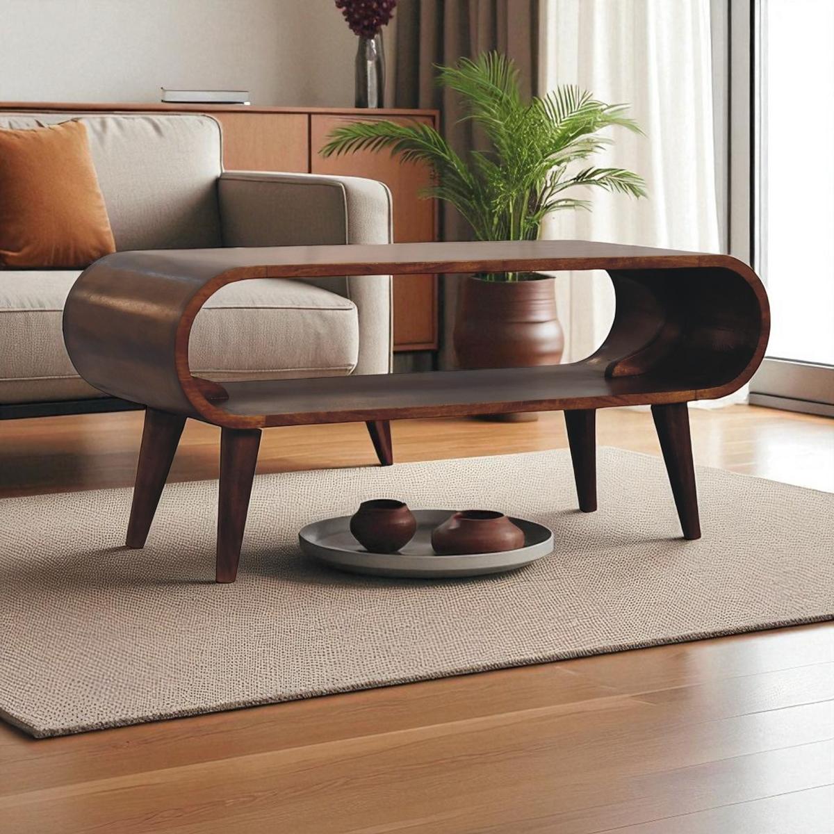 COUCHTISCH aus Massivholz Offener Stauraum, Nordische Beine, Braun - Kastanienfarben/Messingfarben, Holz/Metall (35/90/40cm) - Artisan Furniture