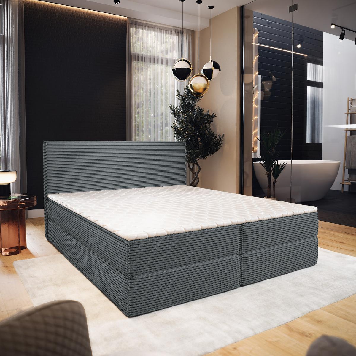 BOXBETT PELLIO 160x200 cm mit Matratze und Topper - Grau - Grau, Holz (160/200cm) - MASSENO