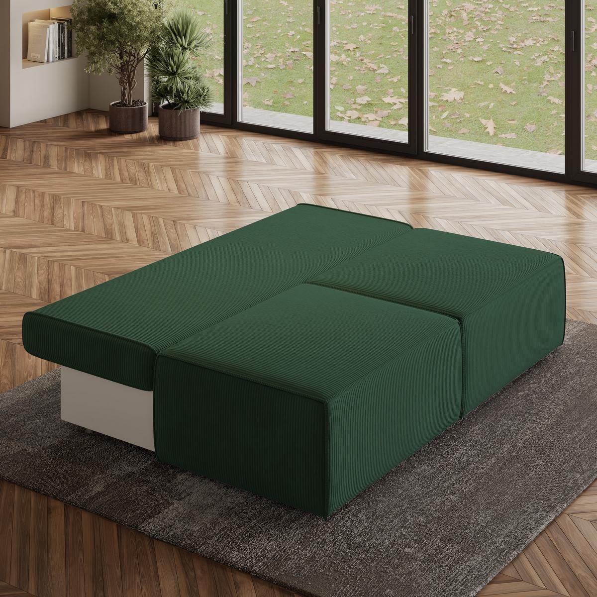ECKSOFA VARNA P Grün Kordstoff mit Schlaffunktion - Grau/Grün, Holz/Kunststoff (196/158cm) - MASSENO