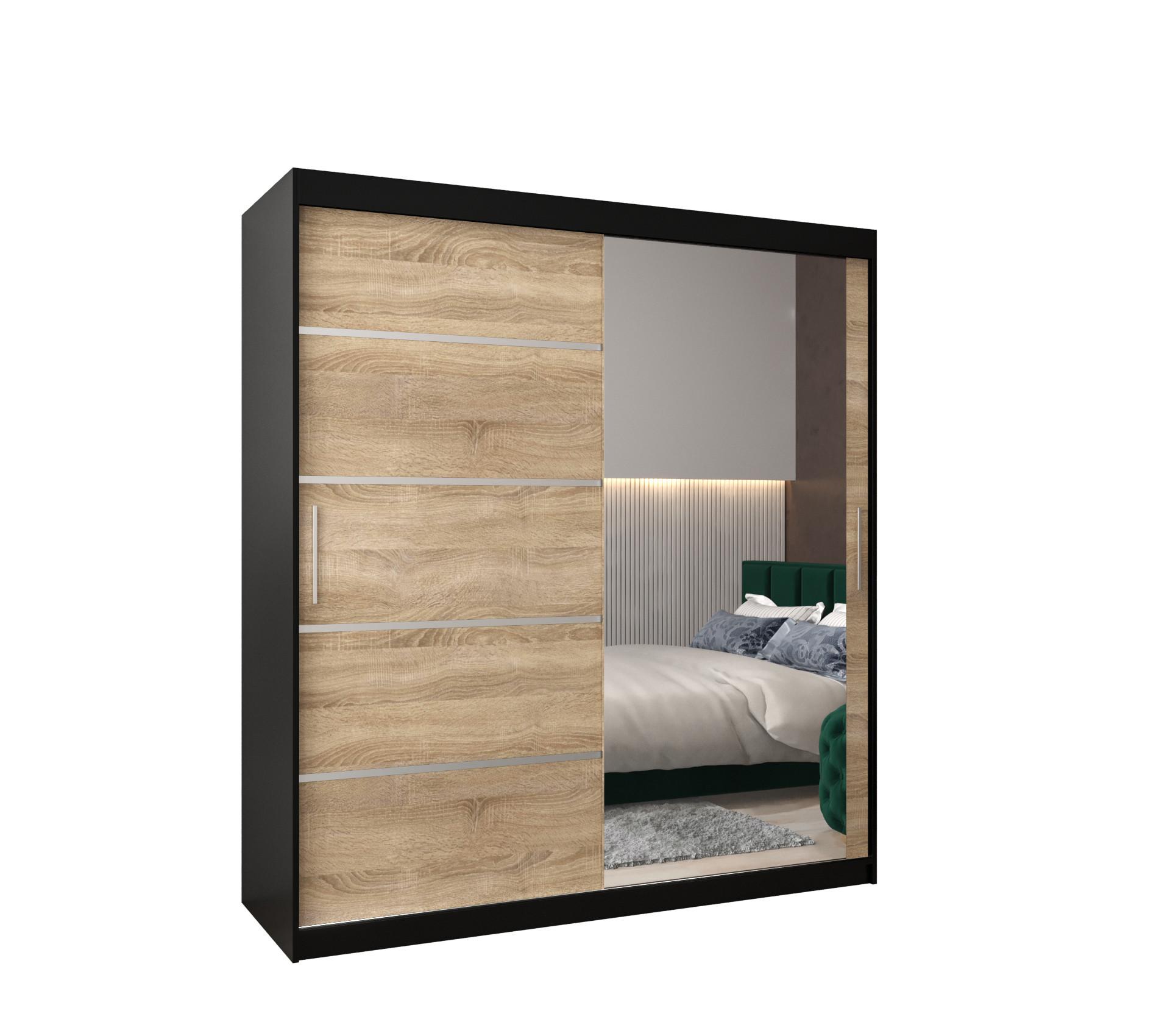 SCHWEBETÜRENSCHRANK 200/180/62 2-türig - Silberfarben/Schwarz, Holz/Kunststoff (180/200/62cm) - MÖBEL KRYSPOL