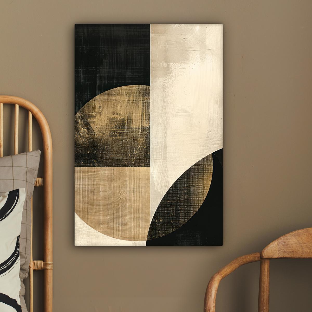LEINWANDBILD Abstrakt - Geometrische Formen - Schwarz - Gold Wanddeko Schlafzimmer 60x90 cm - Ecru, Textil (60/90cm) - MuchoWow
