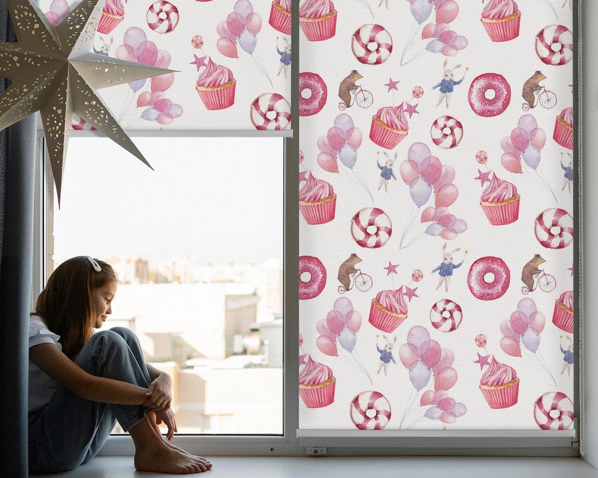 INNENROLLO - Fensterrollo - Rollo - 90x140 cm - Rosa Luftballons, Donuts und Hasen - Pink, Kunststoff (90/140/0.5cm) - TULUP
