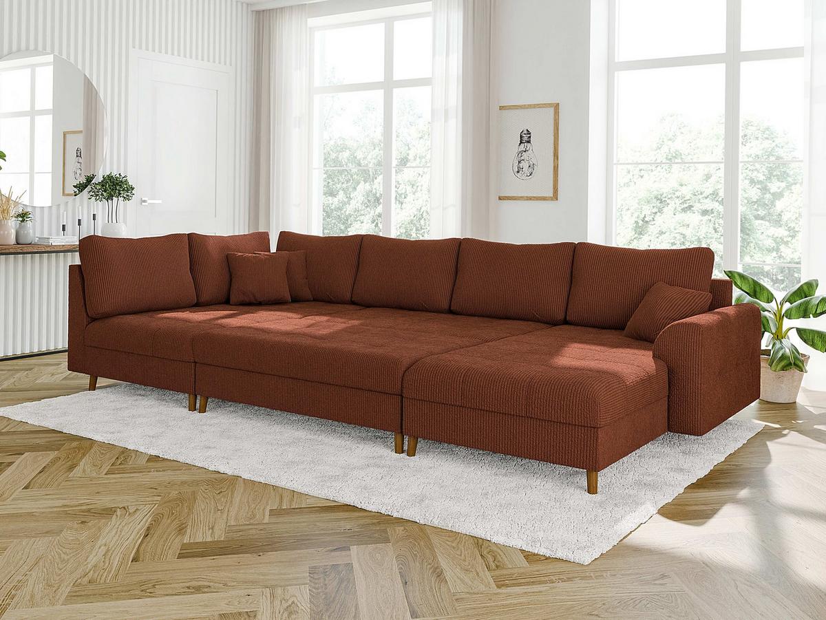 WOHNLANDSCHAFT inkl. Hocker Alma Terrakotta Cord - Terracotta/Braun, Holz/Textil (310/81/161cm) - S-Style Möbel