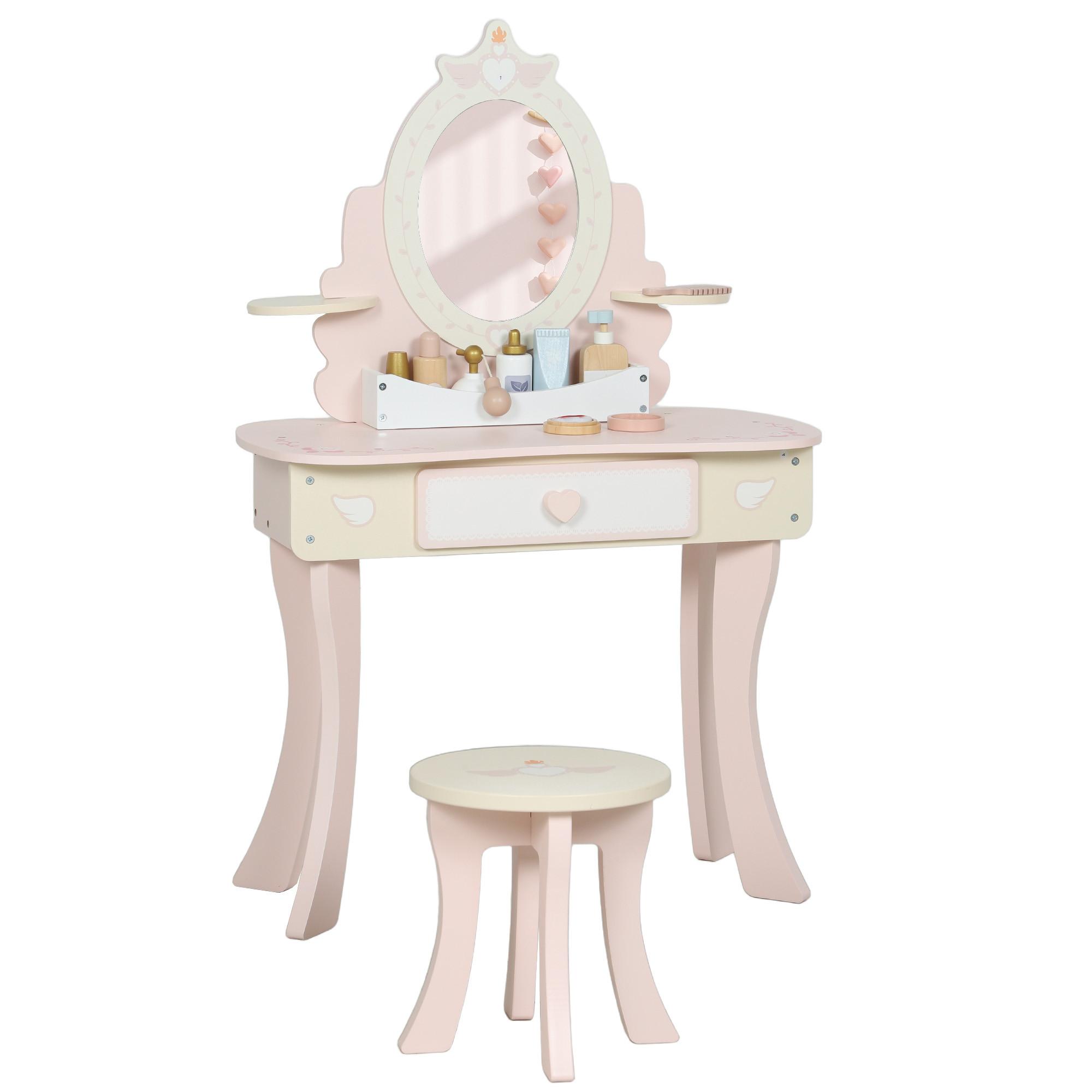SCHMINKTISCH-KINDER 9er Set MDF Holz Rosa - Rosa, Holz/Holzwerkstoff (29.6/89.8/59.8cm) - AIYAPLAY