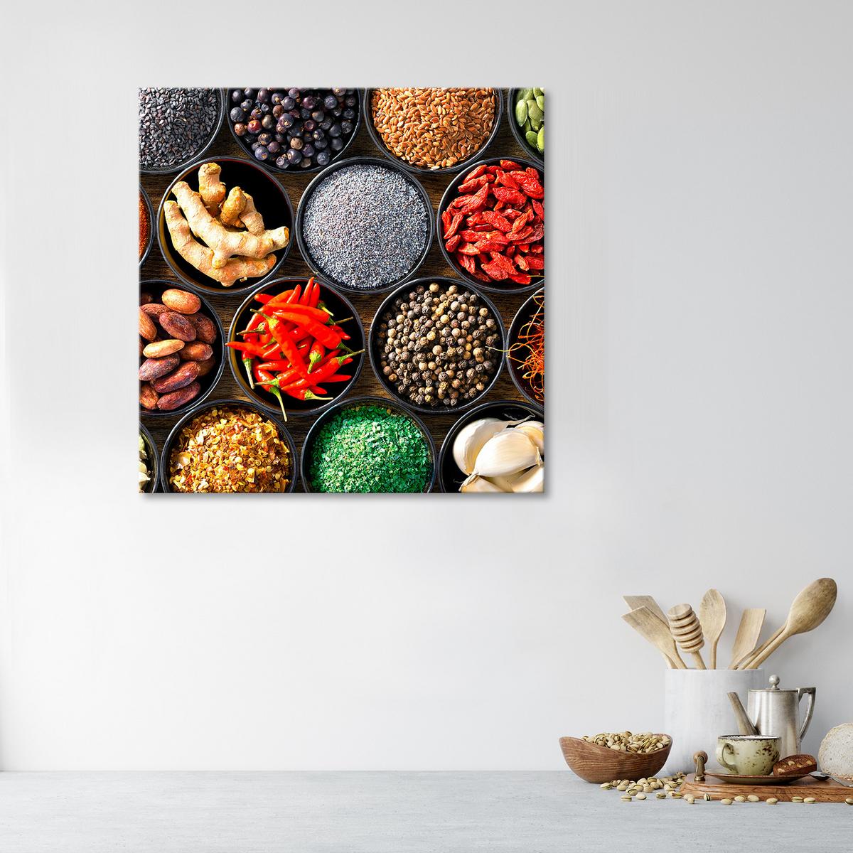 WANDBILD lebensmittel und küchengewürze - Multicolor, Textil (30/30cm) - Feeby