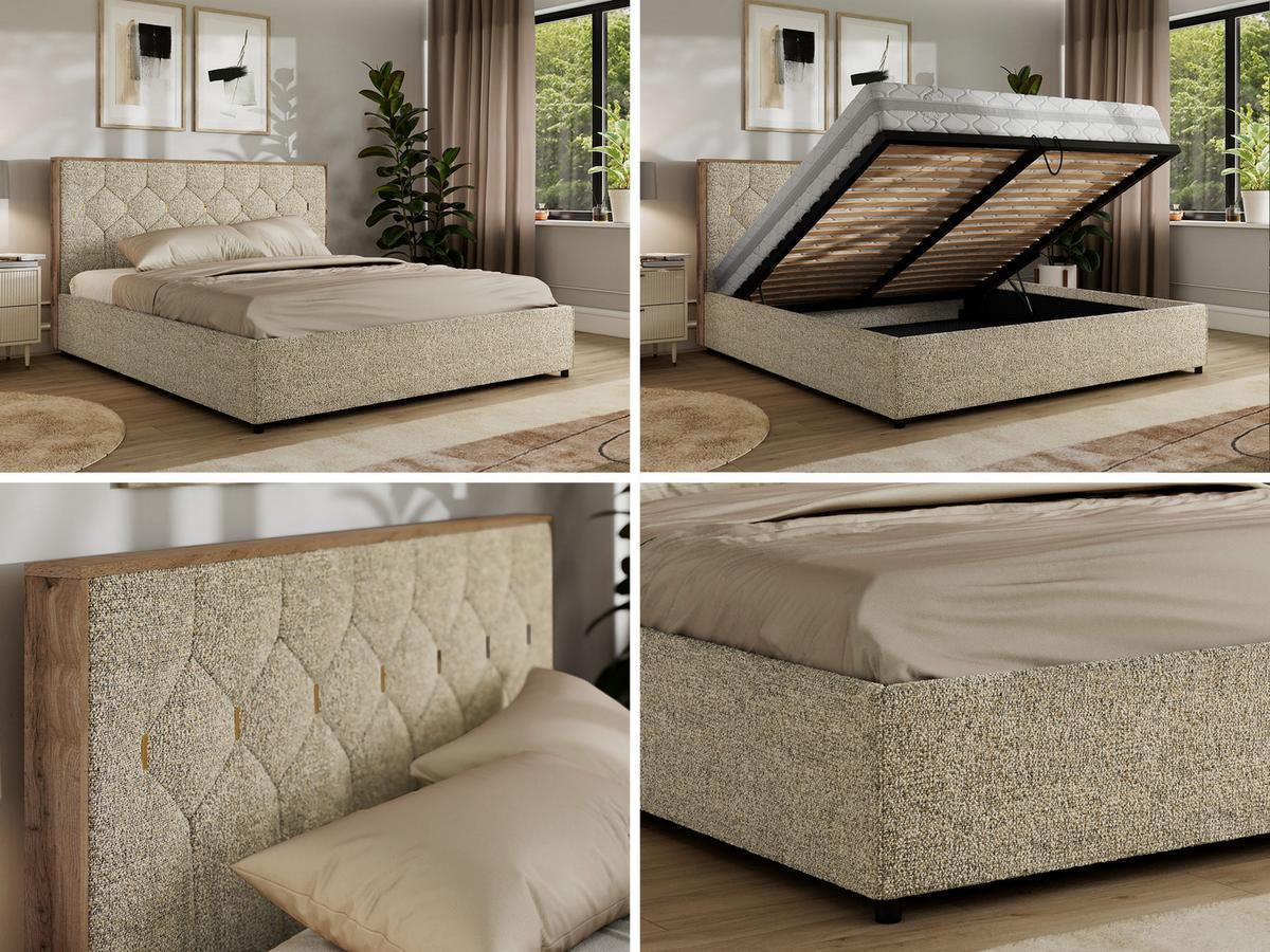 POLSTERBETT LARINO CLASSIC 140/200 - Beige Strukture - Multipocket-Matratze - Beige, Textil (140/200cm) - MKS