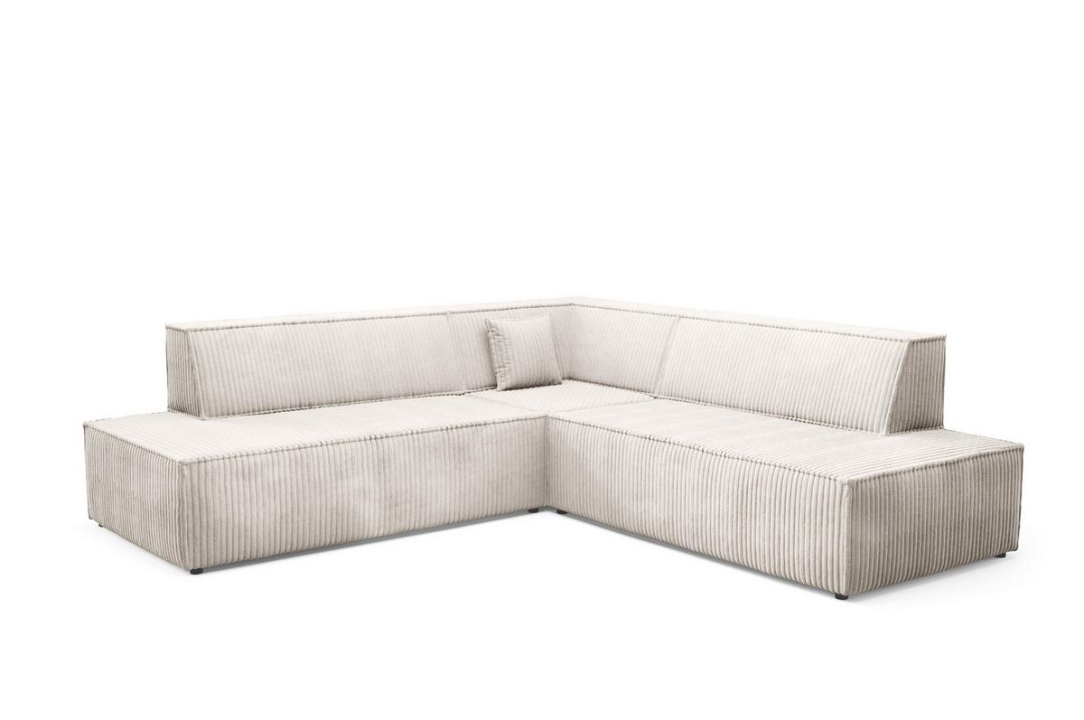 ECKSOFA TESSO II R-S Creme Kordstoff mit Schlaffunktion - Creme, Holz (254/254cm) - MASSENO