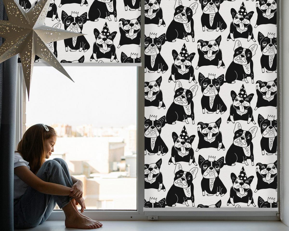 INNENROLLO - Fensterrollo - Rollo - 140x140 cm - Gezeichnete Hunde - Schwarz, Kunststoff (140/140/0.5cm) - TULUP