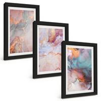 BILDER SET 3er Set - 20x30 cm Schwarzer Rahmen - Abstrakte Pastellmuster - Schwarz, Kunststoff (20/30cm) - TULUP