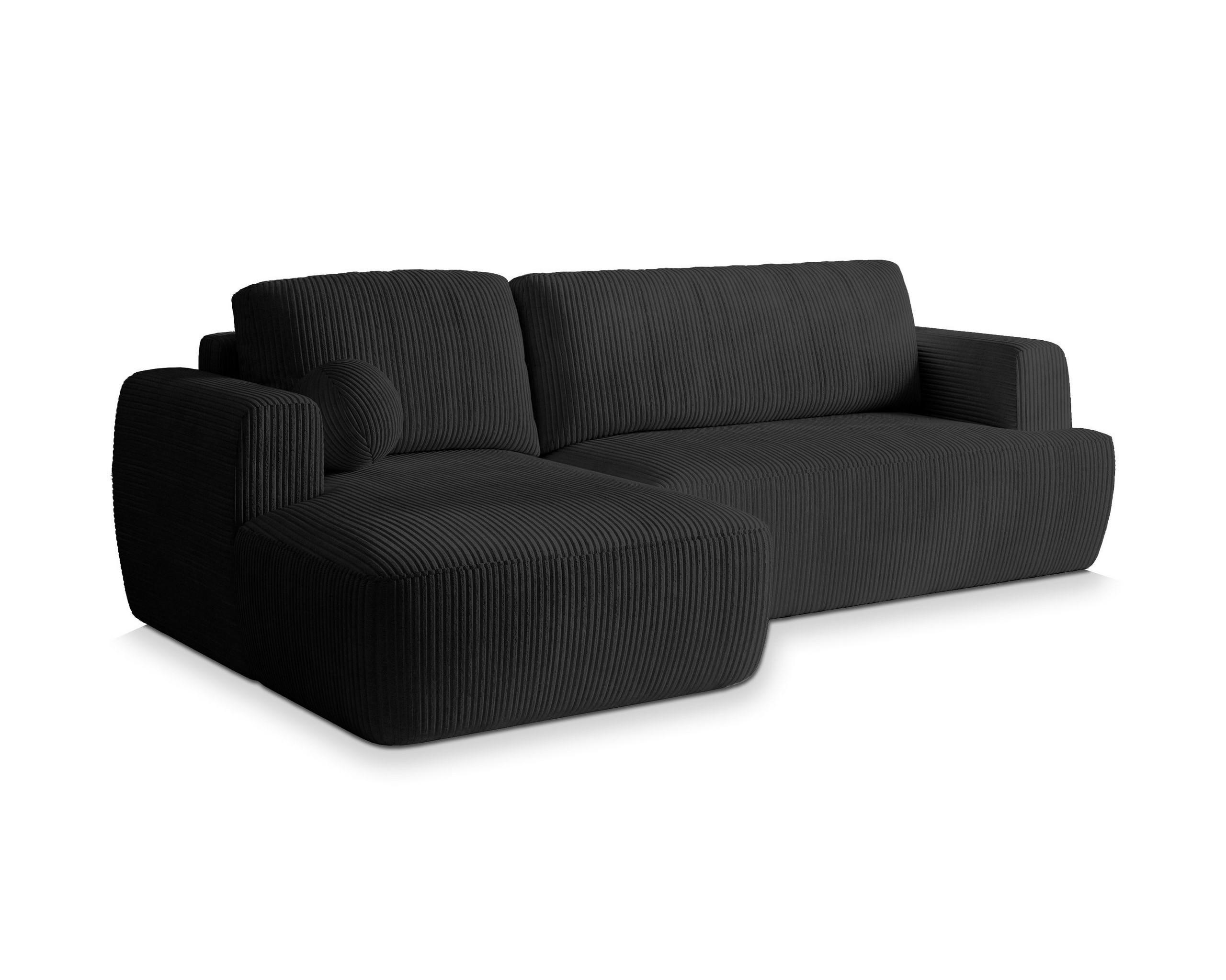 ECKSOFA SENTI P L-S Schwarz Kordstoff mit Schlaffunktion - Schwarz, Holz/Kunststoff (246/148cm) - MASSENO