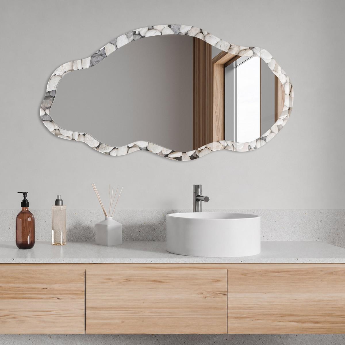 SPIEGEL 90x45 cm asymmetrisch mit Druck - Steinmosaik - Transparent, Glas (45/90/0.4cm) - TULUP