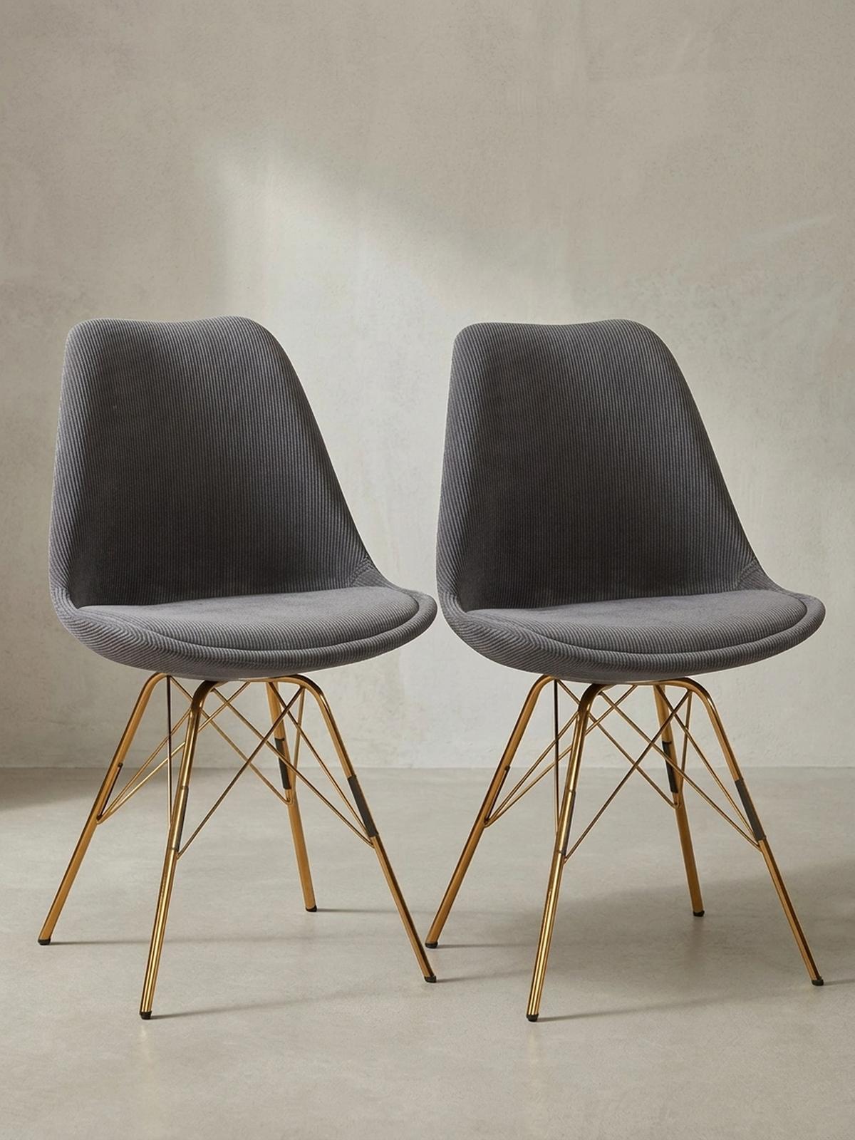 ESSZIMMERSTUHL 2er Set Cordstoff mit Metallgestell Schalenform Skandinavisch gepolstert, Anthrazit 48x58x85 cm - Anthrazit/Goldfarben, Textil/Metall (48/85/58cm) - KADIMA DESIGN