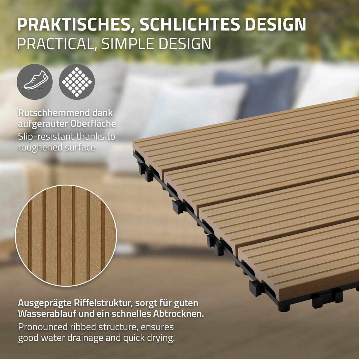 BODENPLATTE 3er Set - Teakfarben, Holzwerkstoff (30/30/2cm) - ECD-Germany