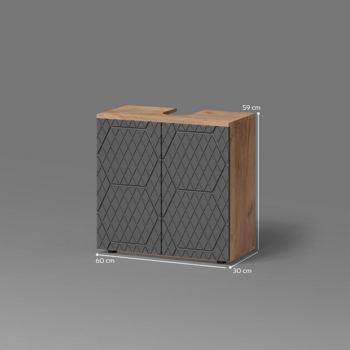WASCHBECKENUNTERSCHRANK Ronco Anthrazit mit Wabenstruktur 60 x 59 cm - Schieferfarben/Eiche Wotan, Holzwerkstoff (60/59/30cm) - Livinity®