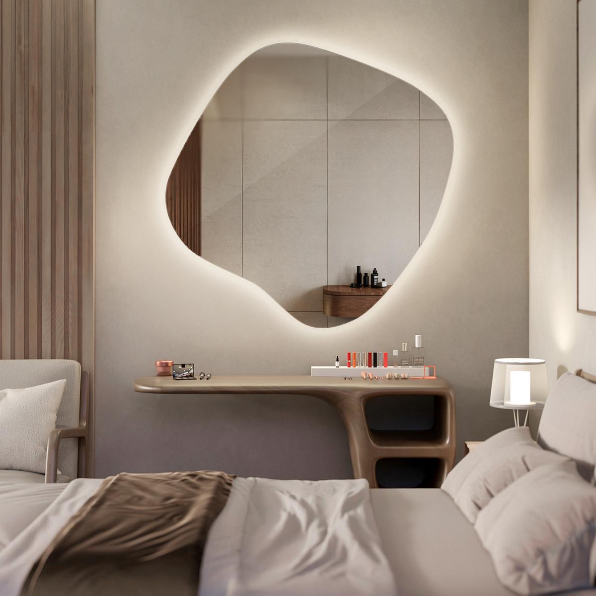 LED SPIEGEL 77 x 76,6 cm Asymmetrisch Neutralweiß 4000K - Transparent, Glas (77/76.6/0.4cm) - TULUP