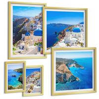 BILDER SET 5er Set - 50x50 cm & 20x30 cm & 40x60 cm Goldrahmen - Architekturlandschaft Oia Santorin Griechenland - Goldfarben, Kunststoff (40/60cm) - TULUP