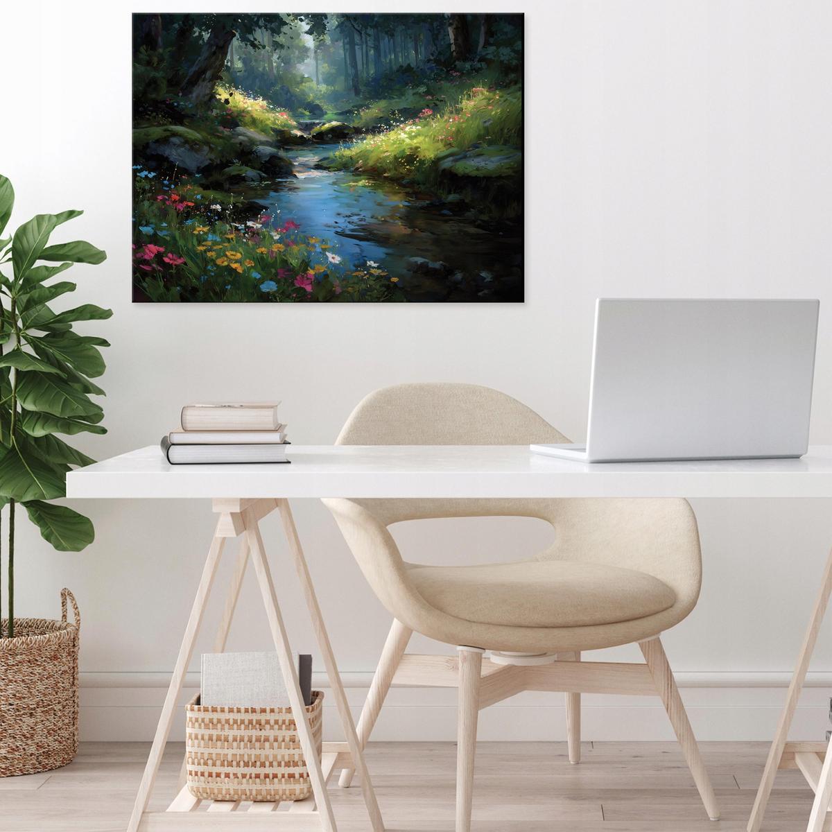 LEINWANDBILD Wald Fluss Grün 100x70 cm - Multicolor, Holzwerkstoff (100/70cm) - Wallarena
