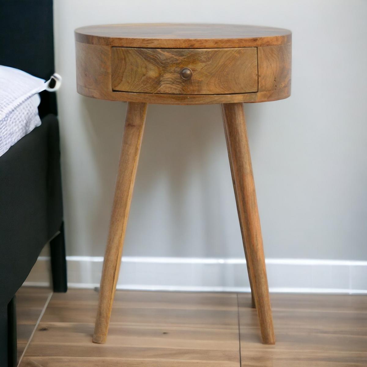 NACHTTISCH im Eichenholz-Finish, Rund geformter, 1 Schublade, Beige - Messingfarben/Braun, Holz/Metall (40/56/40cm) - Artisan Furniture