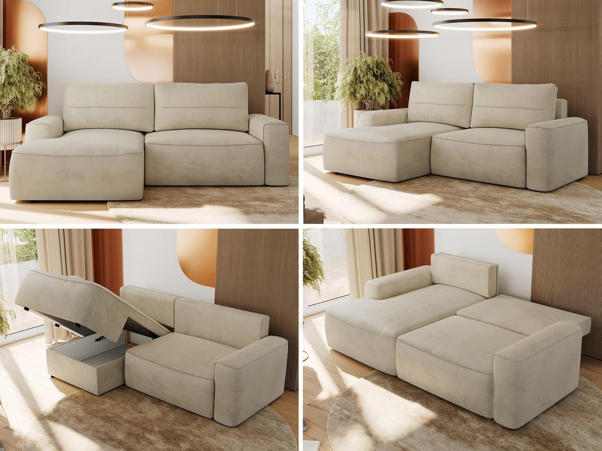 ECKSOFA BELLUNO L Beige Velvet - Links - Beige/Schwarz, Textil (144/233cm) - MKS