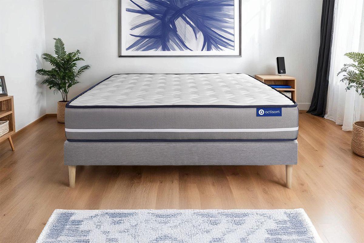 BETT Actilatex pur Latex und Memory-Schaum 80 x 200 cm h3 - Kit Bettgestell Grau - Beige/Grau, Karton/Holz (80/200cm) - ACTISOM
