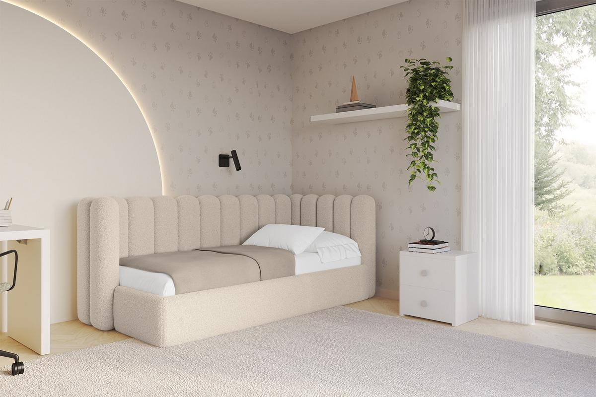 EINZELLBETT Jugendbett mit Bettkasten und Matratze H3/H4, Links - HUGY 100x200 Dunkelbeige - Mokka, Holzwerkstoff/Textil (100/200cm) - ALTDECOR