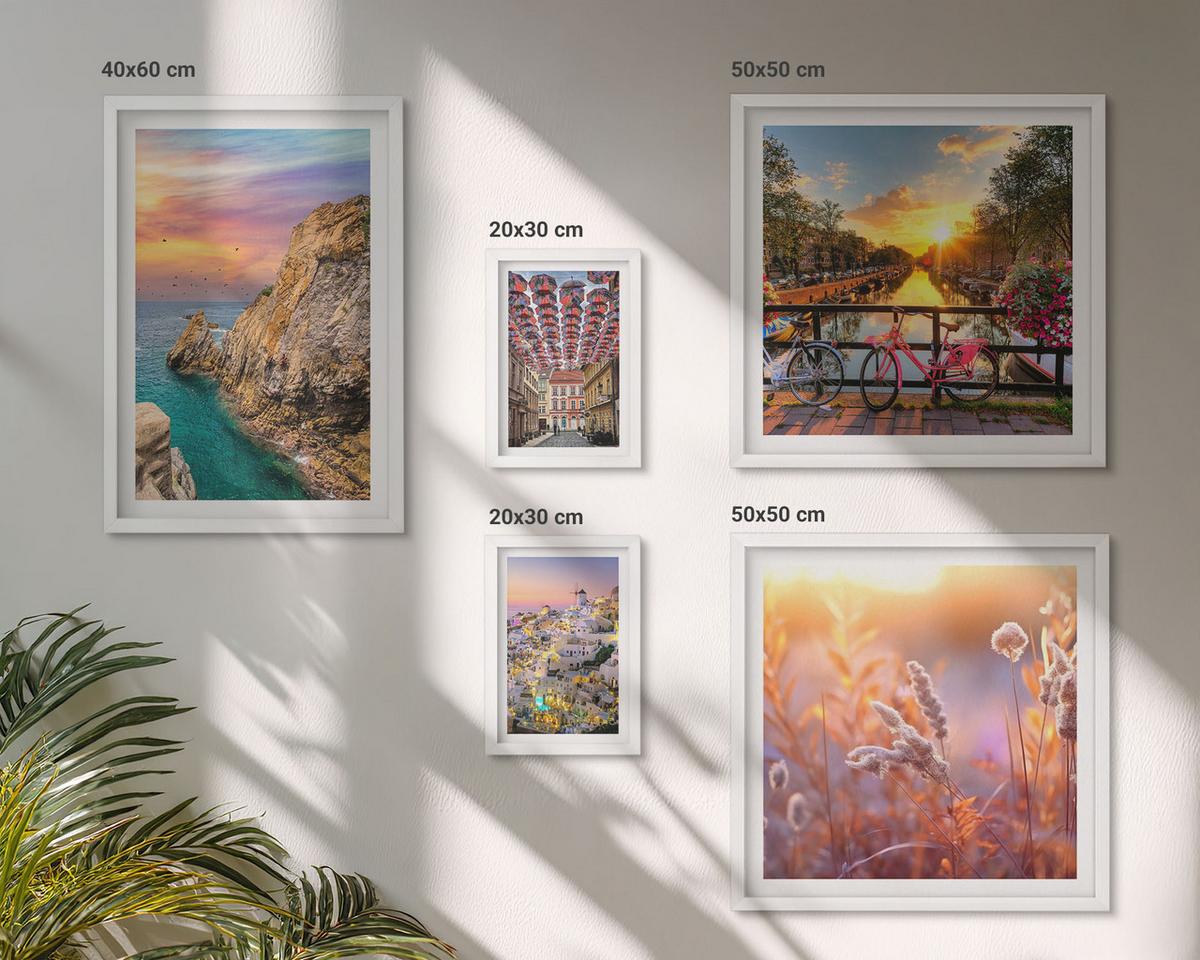 BILDER SET 5er Set - 50x50 cm & 20x30 cm & 40x60 cm Weißer Rahmen - Sonnenuntergänge am Meer - Weiß, Kunststoff (40/60cm) - TULUP