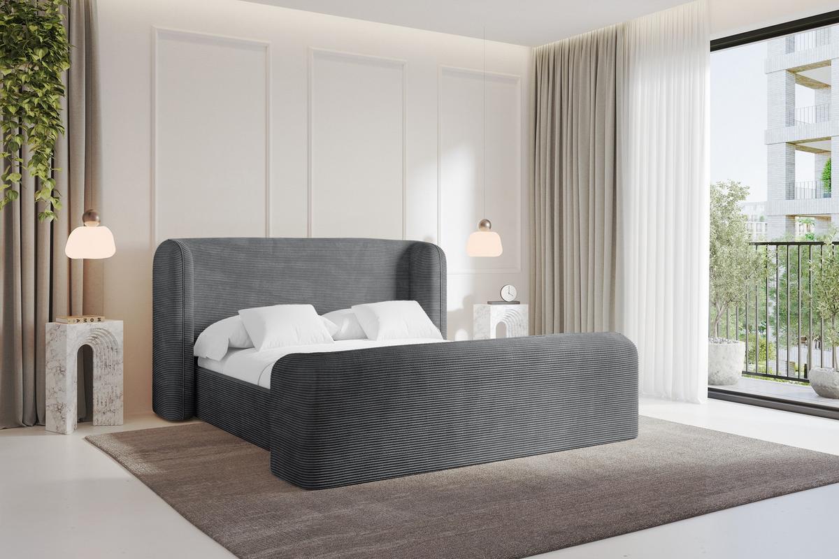 POLSTERBETT mit Bettkasten, Fußteil und Lattenrost, Bett mit Matratze H3/H4 - ESTI-Z 140x200 Dunkelgrau - Anthrazit, Holzwerkstoff/Textil (140/200cm) - ALTDECOR