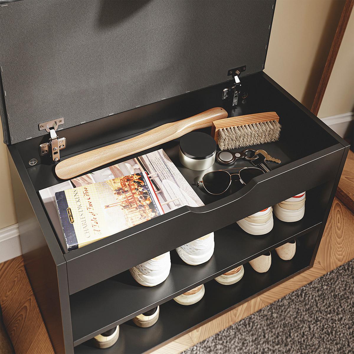 SCHUHBANK mit 2 Ablagen Schwarz 60x30x43cm Modern - Schwarz, Holzwerkstoff (30/43/60cm) - SoBuy
