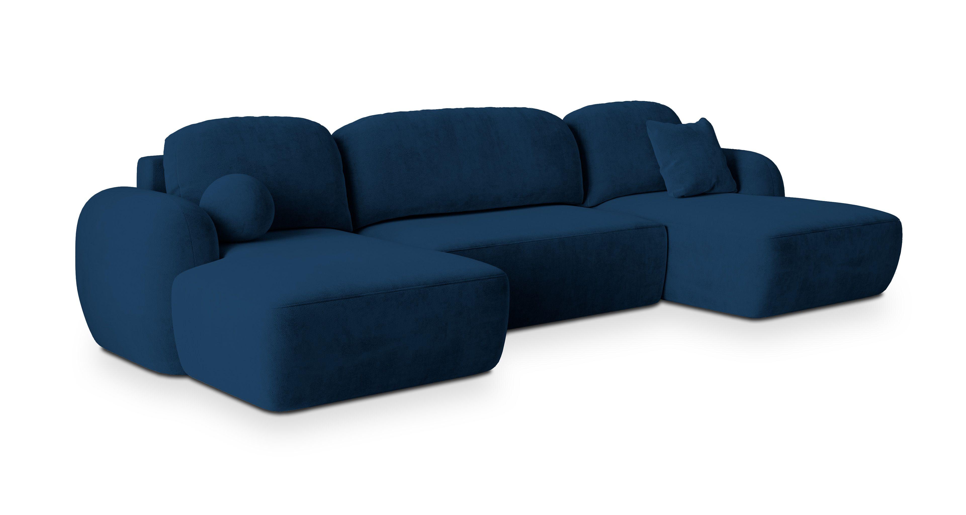 WOHNLANDSCHAFT SAVONA K Blau Plüsch-Stoff mit Schlaffunktion - Blau/Schwarz, Holz/Kunststoff (320/90/148cm) - MASSENO