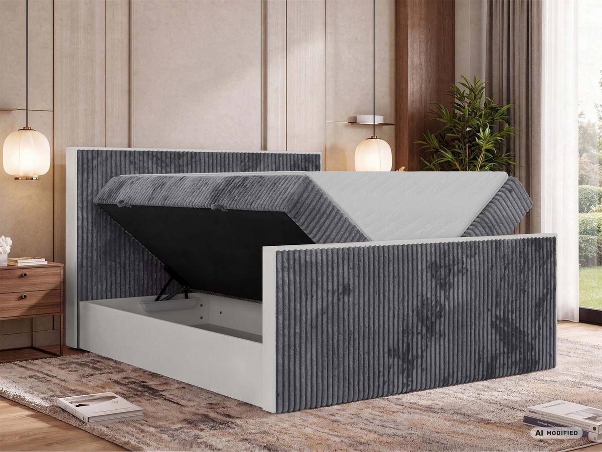 BOXBETT TRAVIT DUO 140/200 - Grau Cord - Topper Visco - H4 - Schwarz/Grau, Kunststoff/Textil (140/200cm) - MKS