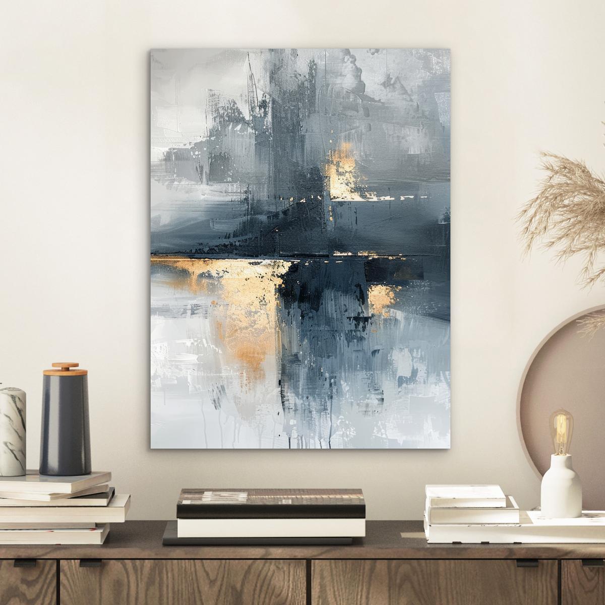 METALLBILD Kunst - Grau - Gold - Abstrakt 30x40 cm - Dunkelgrau, Metall (30/40cm) - MuchoWow