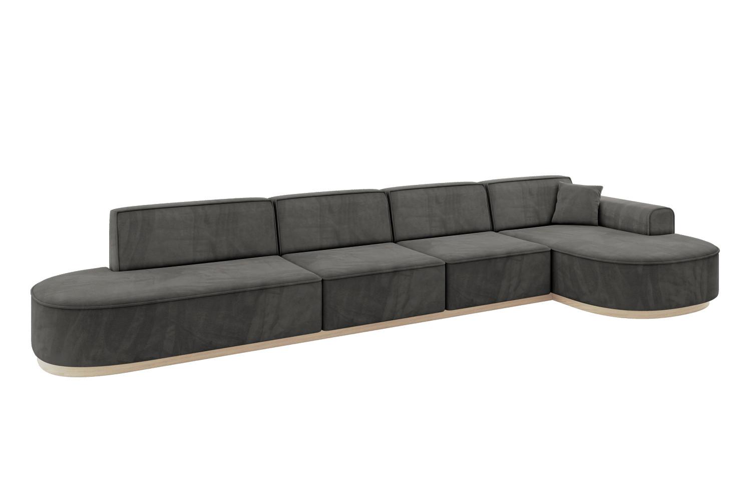 ECKSOFA Ottomane Rechts MARI-L3-v1 - 413x171x83 cm Dunkelgrau Velours - Dunkelgrau, Holzwerkstoff/Textil (171/413cm) - ALTDECOR