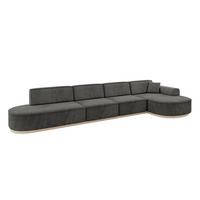 ECKSOFA Ottomane Rechts MARI-L3-v1 - 413x171x83 cm Dunkelgrau Velours - Dunkelgrau, Holzwerkstoff/Textil (171/413cm) - ALTDECOR