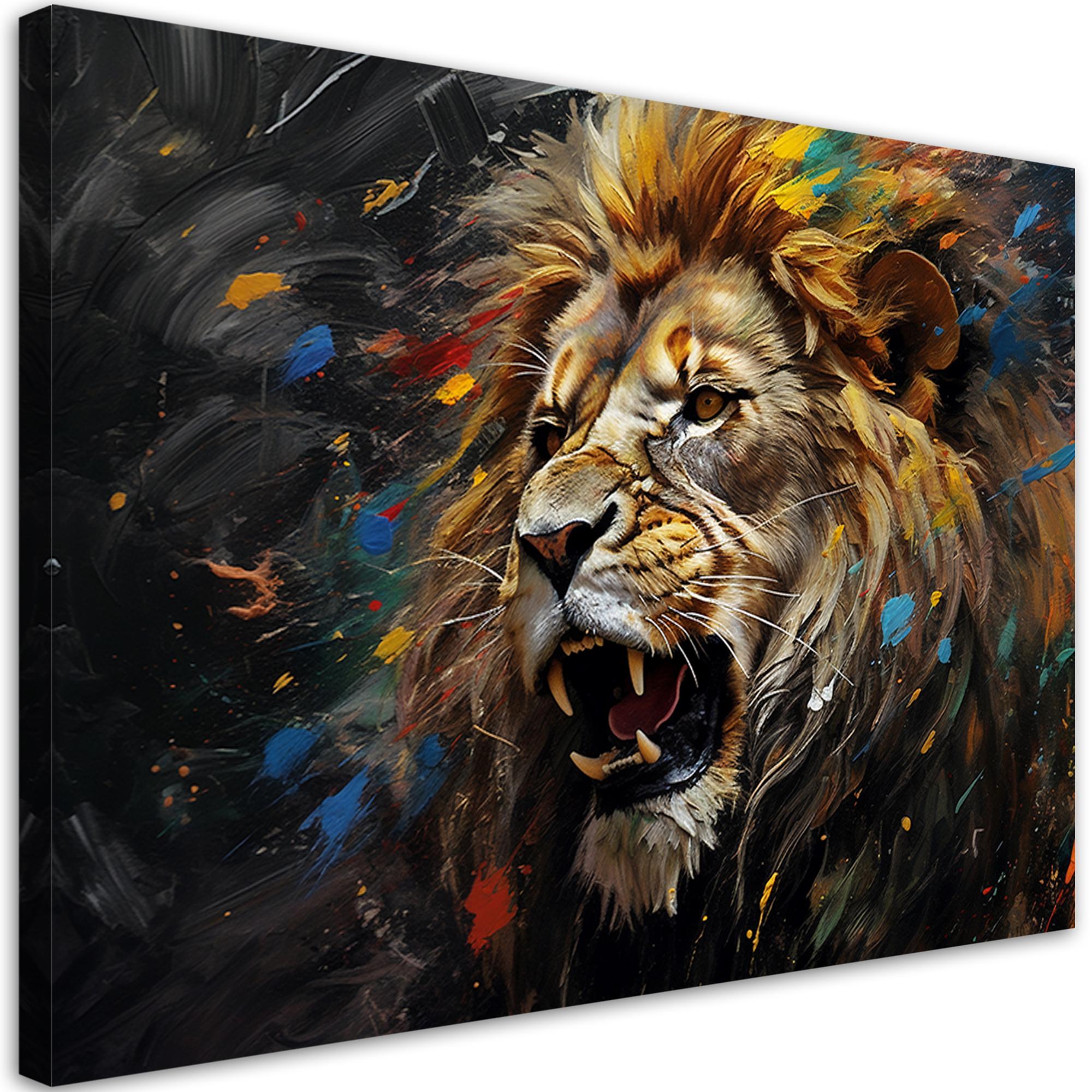 WANDBILD löwe auf dunklem hintergrund - Multicolor, Textil (60/40cm) - Feeby