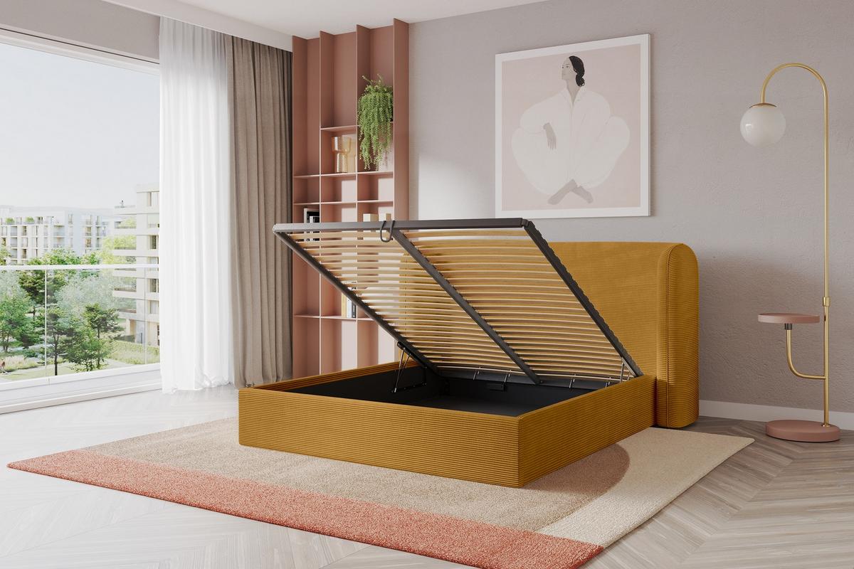 POLSTERBETT mit Bettkasten und Lattenrost, Boxbett ohne Matratze - ESTI 140x200 Senfgelb - Currygelb, Holzwerkstoff/Textil (140/200cm) - ALTDECOR