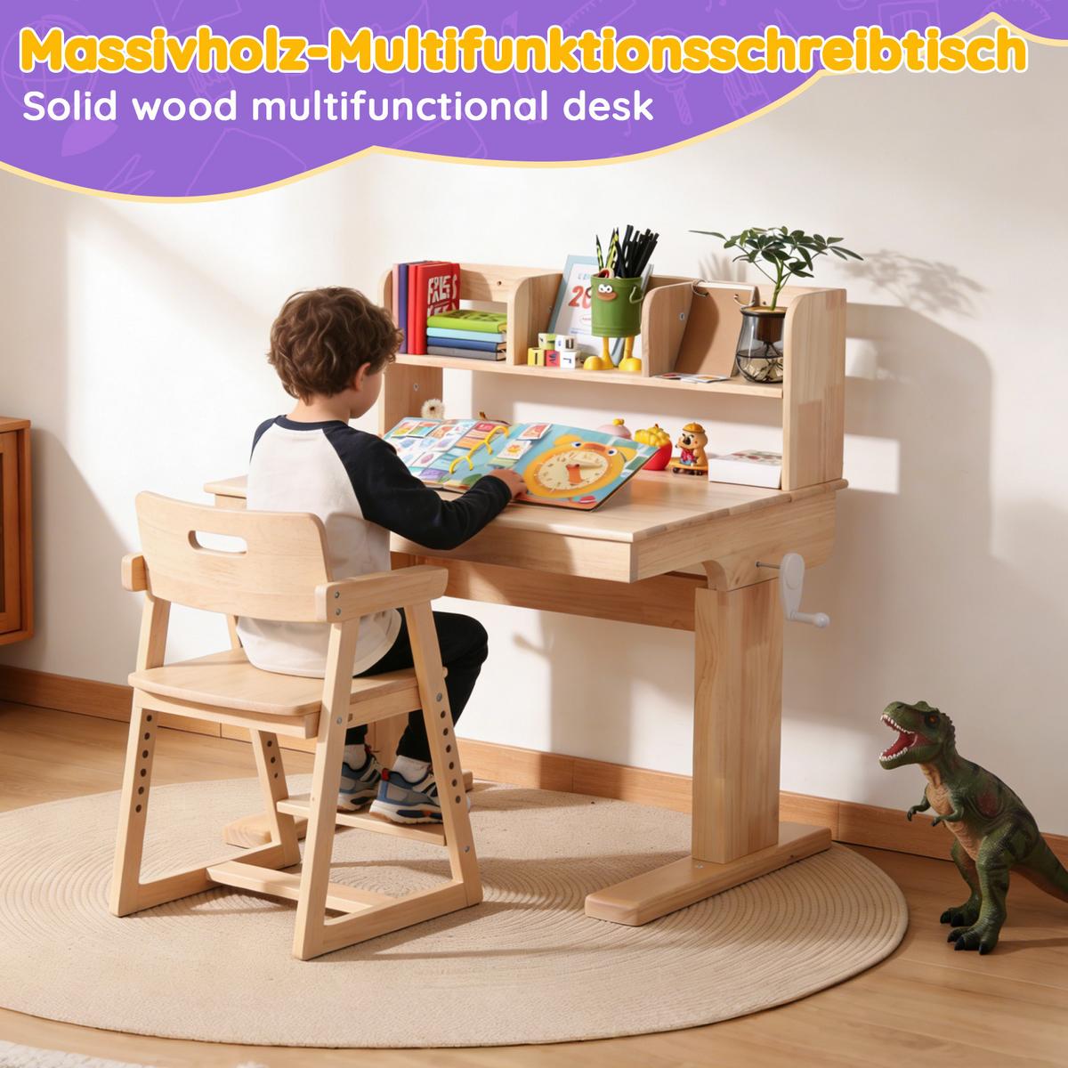 SCHREIBTISCH Massivholz Höhenverstellbar Neigbar 0-43° Natur - Naturfarben, Holzwerkstoff (60/92/89cm) - Urban Meuble